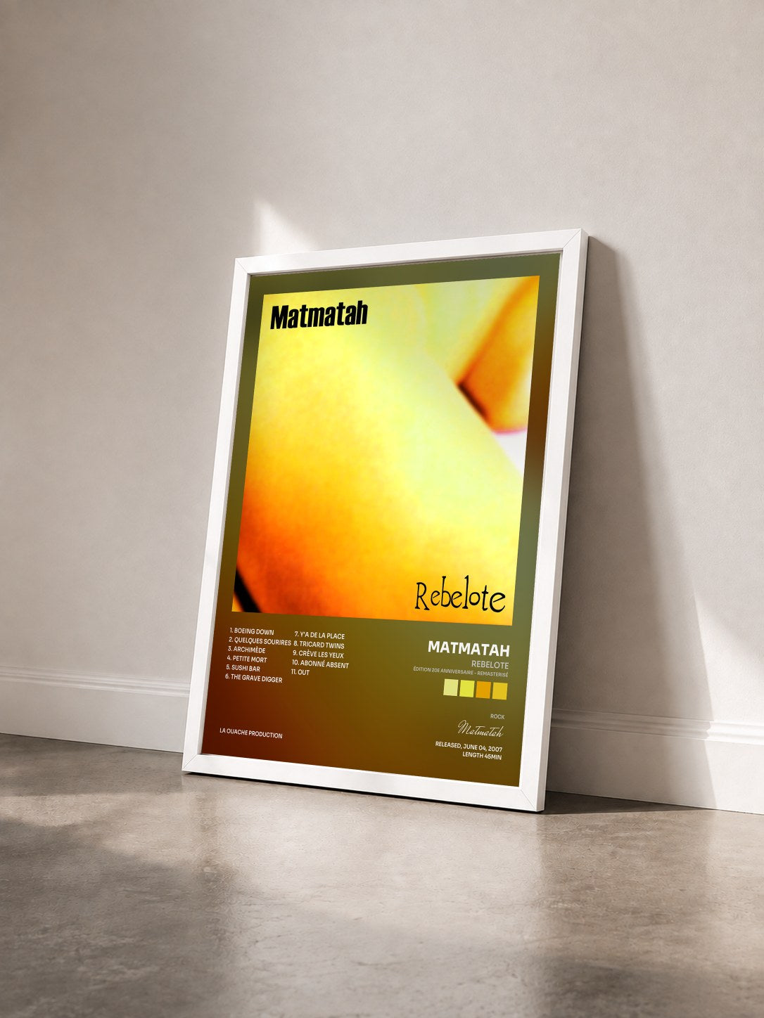 #blanc Tableau de l'album Rebelote (Édition 20e anniversaire - Remasterisé) de Matmatah vu de trois quarts, cadre blanc