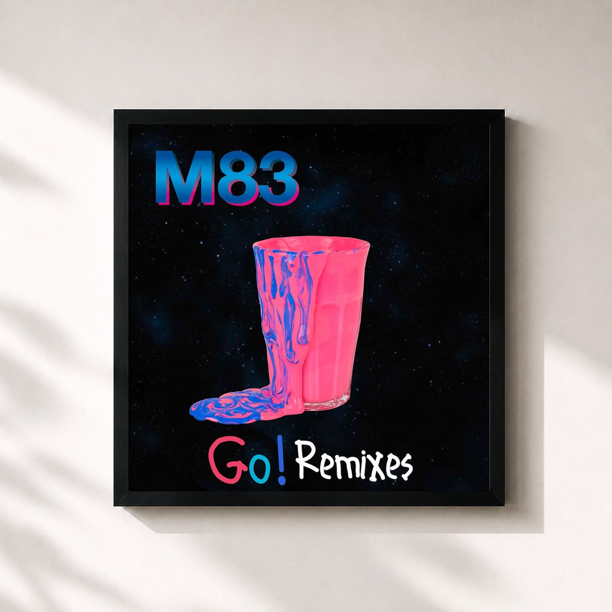 #noir Tableau carré de l'album Go! (Remixes) de M83, cadre noir 32x32 cm