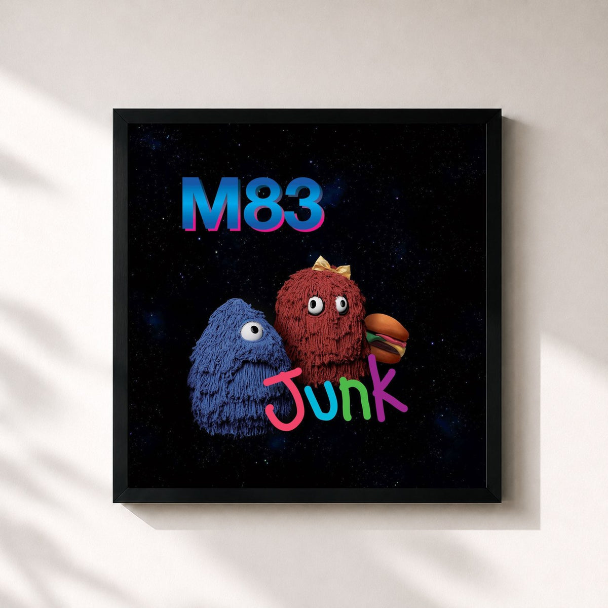 #noir Tableau carré de l'album Junk de M83, cadre noir 32x32 cm