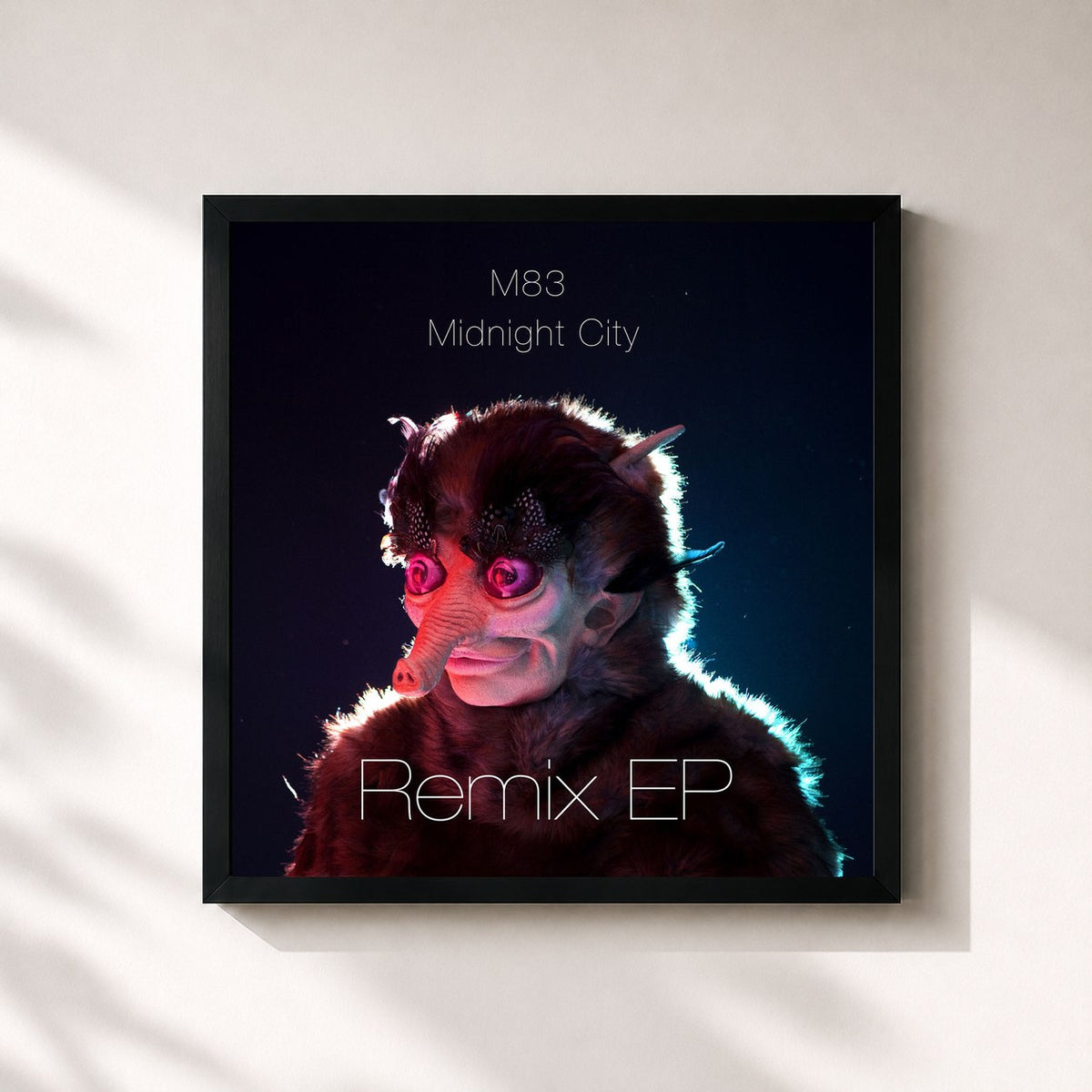 #noir Tableau carré de l'album Midnight City (Remix EP) de M83, cadre noir 32x32 cm
