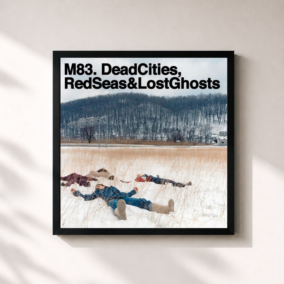 #noir Tableau carré de l'album Dead Cities, Red Seas & Lost Ghosts de M83, cadre noir 32x32 cm