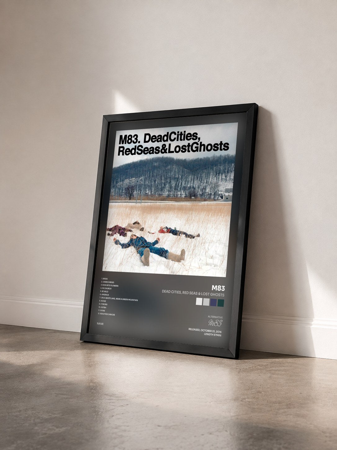 #noir Tableau de l'album Dead Cities, Red Seas & Lost Ghosts de M83 vu de trois quarts, cadre noir