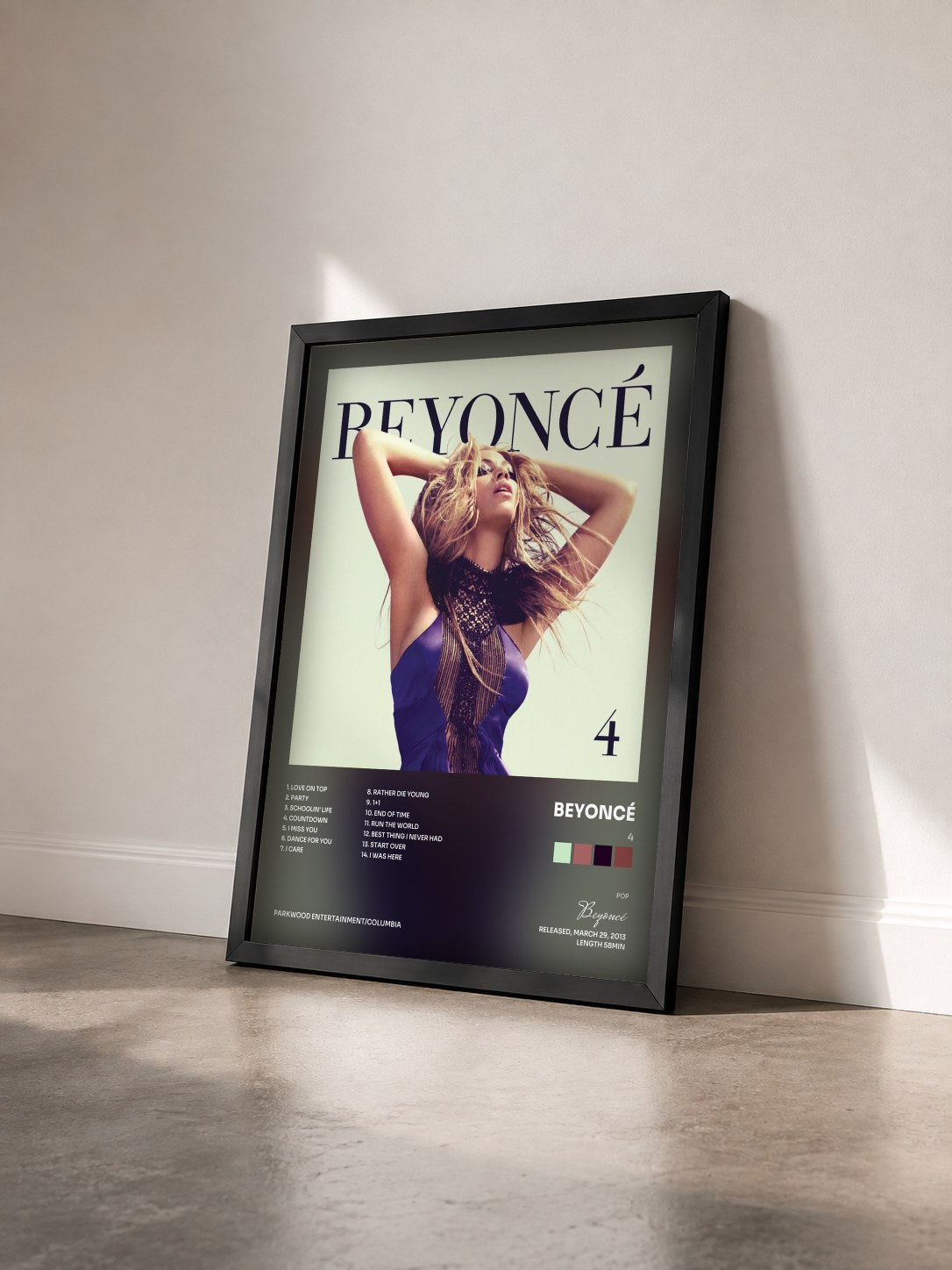 #noir 4 by Beyoncé as a framed art print seen at an angle, black frame
