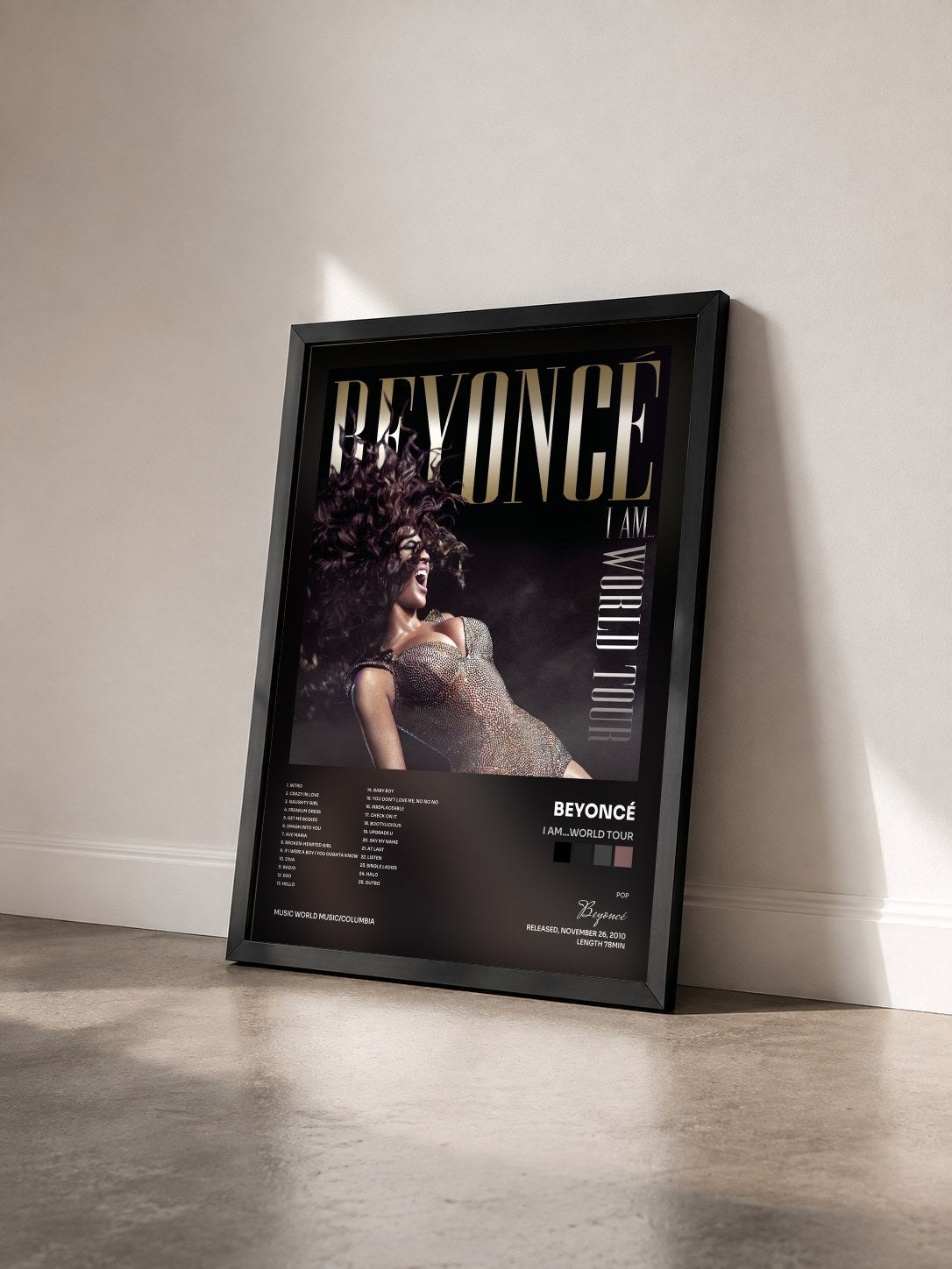 #noir Tableau de l'album I Am...World Tour de Beyoncé vu de trois quarts, cadre noir