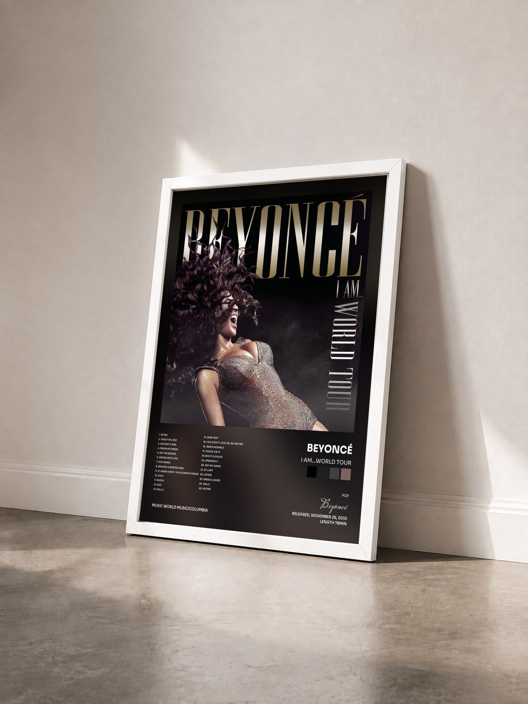 #blanc Tableau de l'album I Am...World Tour de Beyoncé vu de trois quarts, cadre blanc