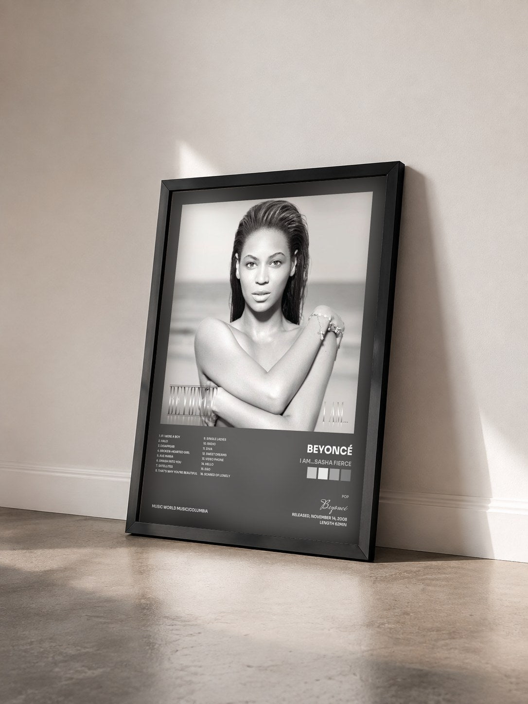 #noir Tableau de l'album I AM...SASHA FIERCE de Beyoncé vu de trois quarts, cadre noir