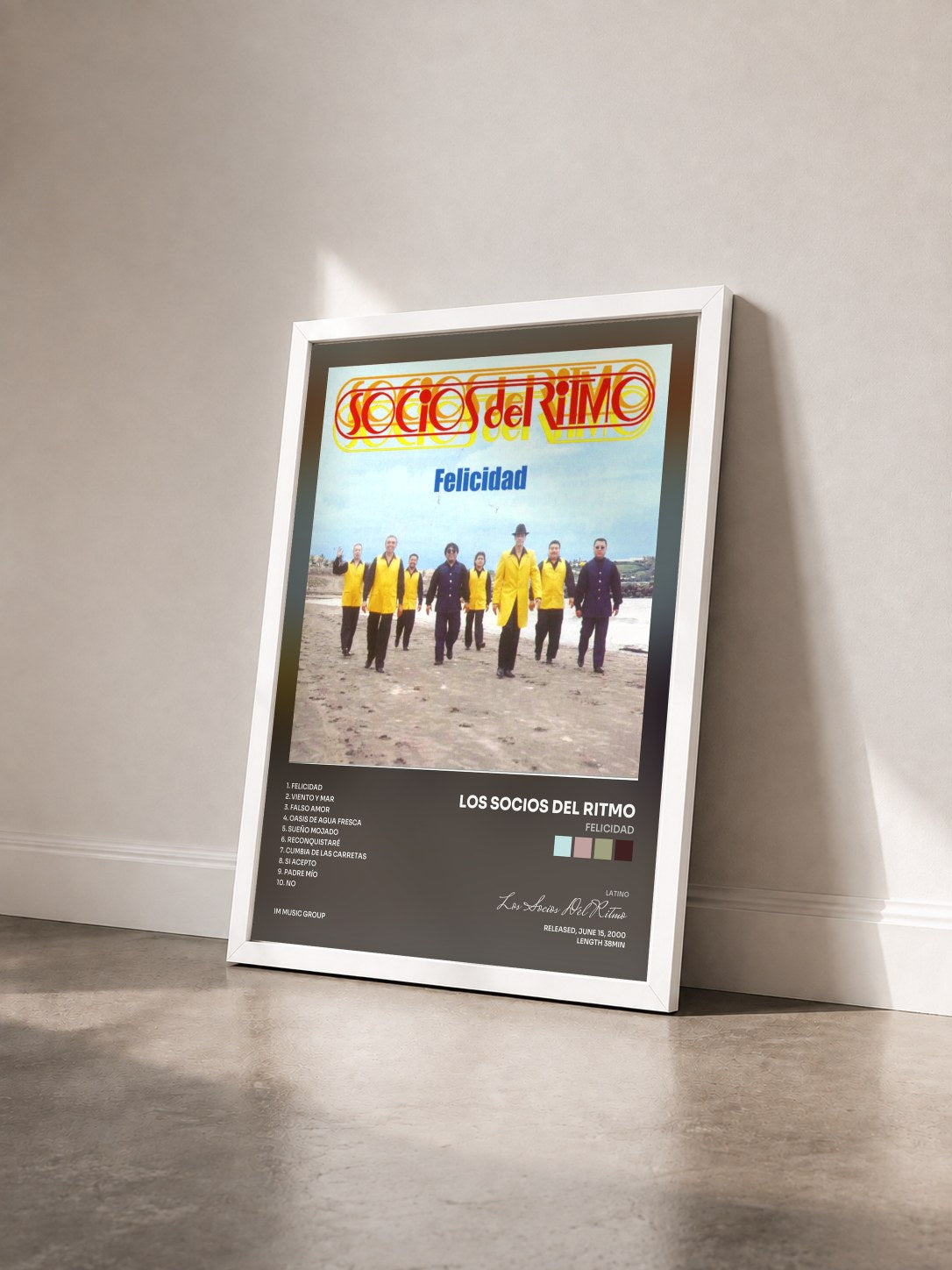 #blanc Tableau de l'album Felicidad de Los Socios Del Ritmo vu de trois quarts, cadre blanc