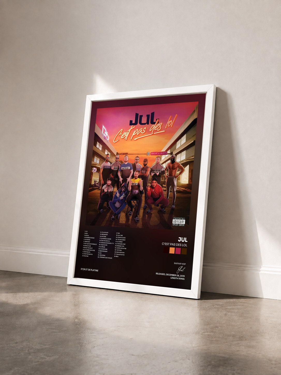#blanc Tableau de l'album C'est pas des LOL de Jul vu de trois quarts, cadre blanc
