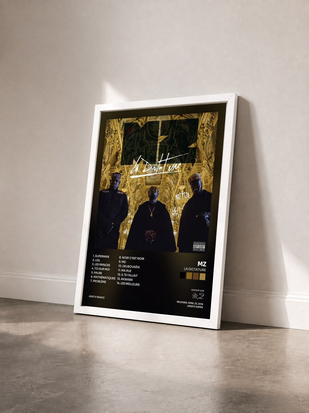 #blanc Tableau de l'album La dictature de MZ vu de trois quarts, cadre blanc