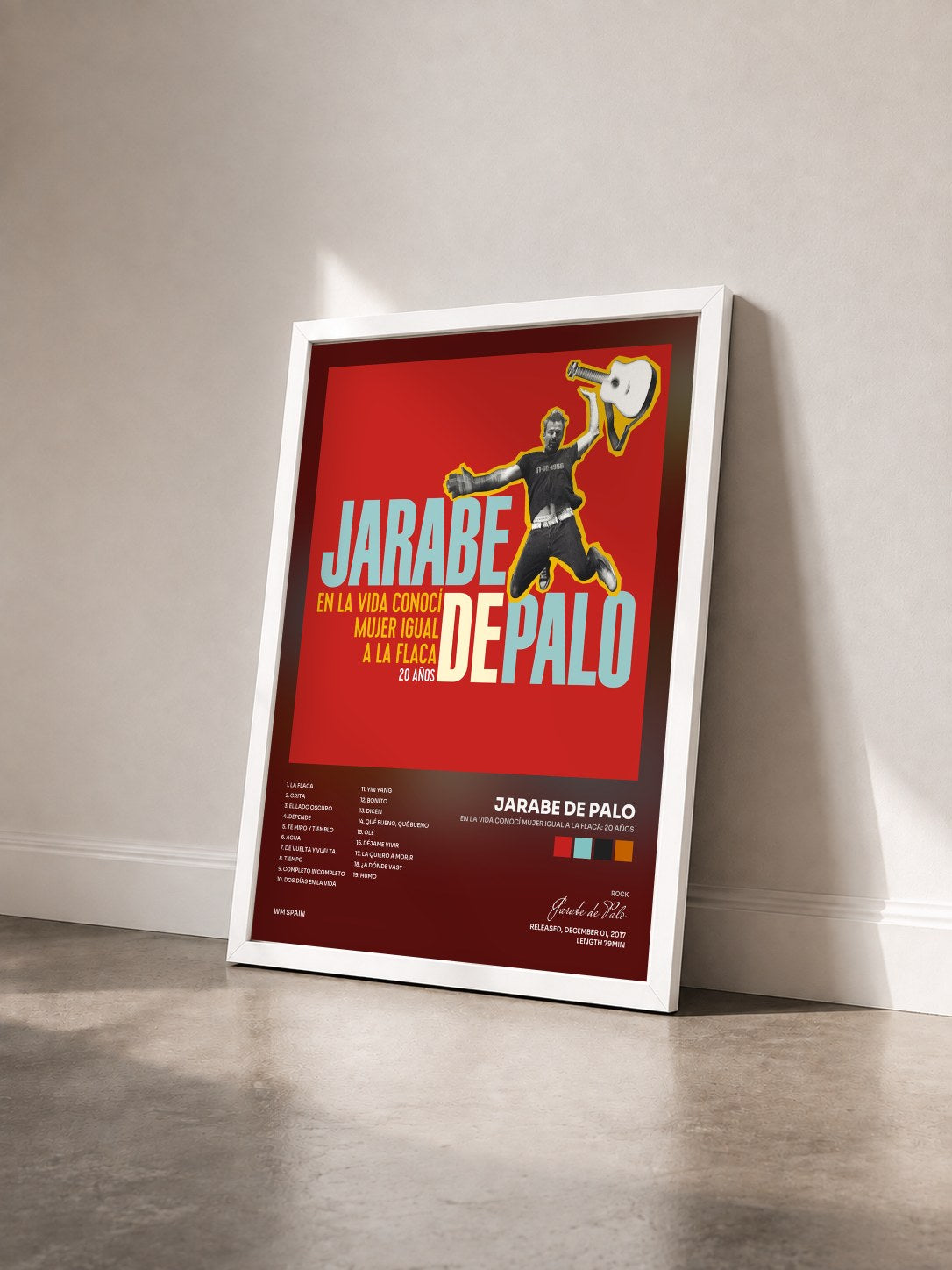 #blanc Tableau de l'album En la vida conocí mujer igual a la Flaca: 20 años de Jarabe de Palo vu de trois quarts, cadre blanc