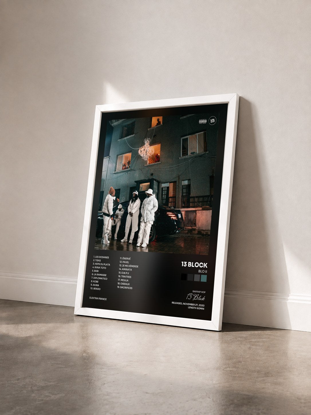 #blanc BLO II by 13 Block as a framed art print seen at an angle, white frame
