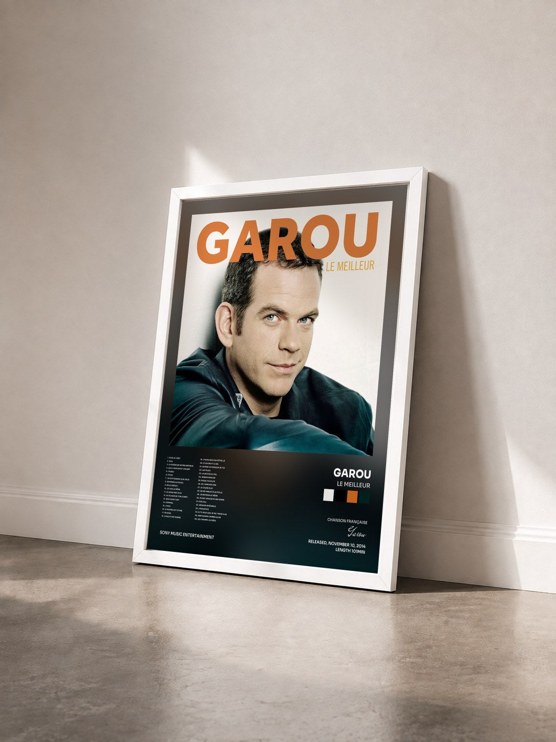 #blanc Le Meilleur by Garou as a framed art print seen at an angle, white frame