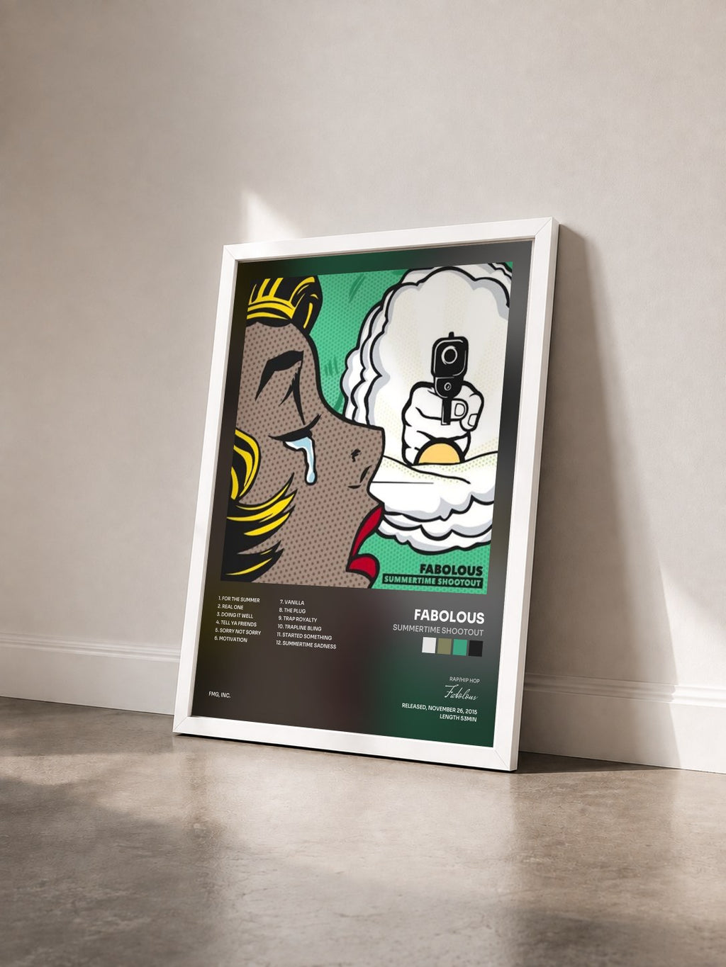 #blanc Tableau de l'album Summertime Shootout de Fabolous vu de trois quarts, cadre blanc