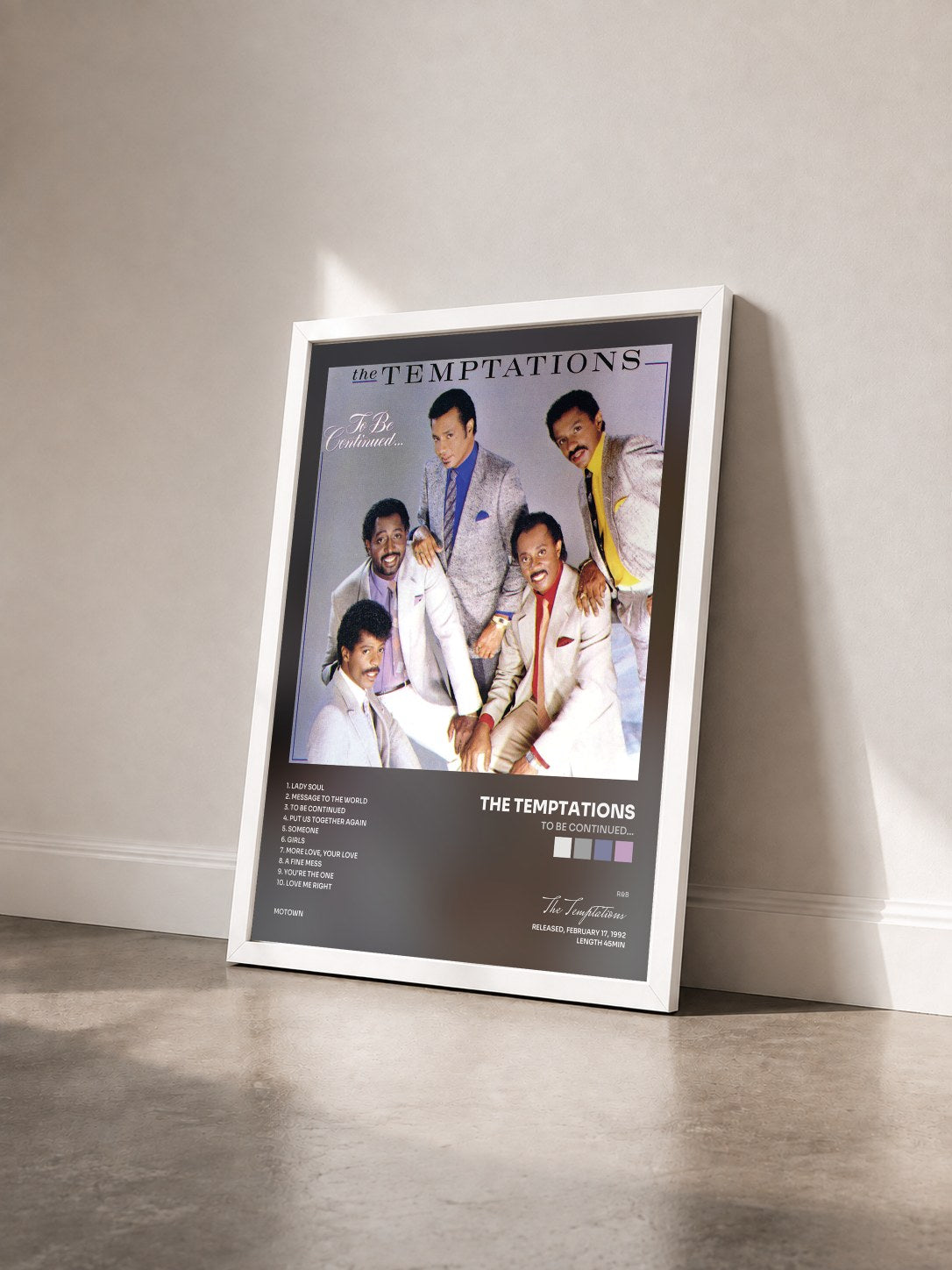#blanc Tableau de l'album To Be Continued... de The Temptations vu de trois quarts, cadre blanc