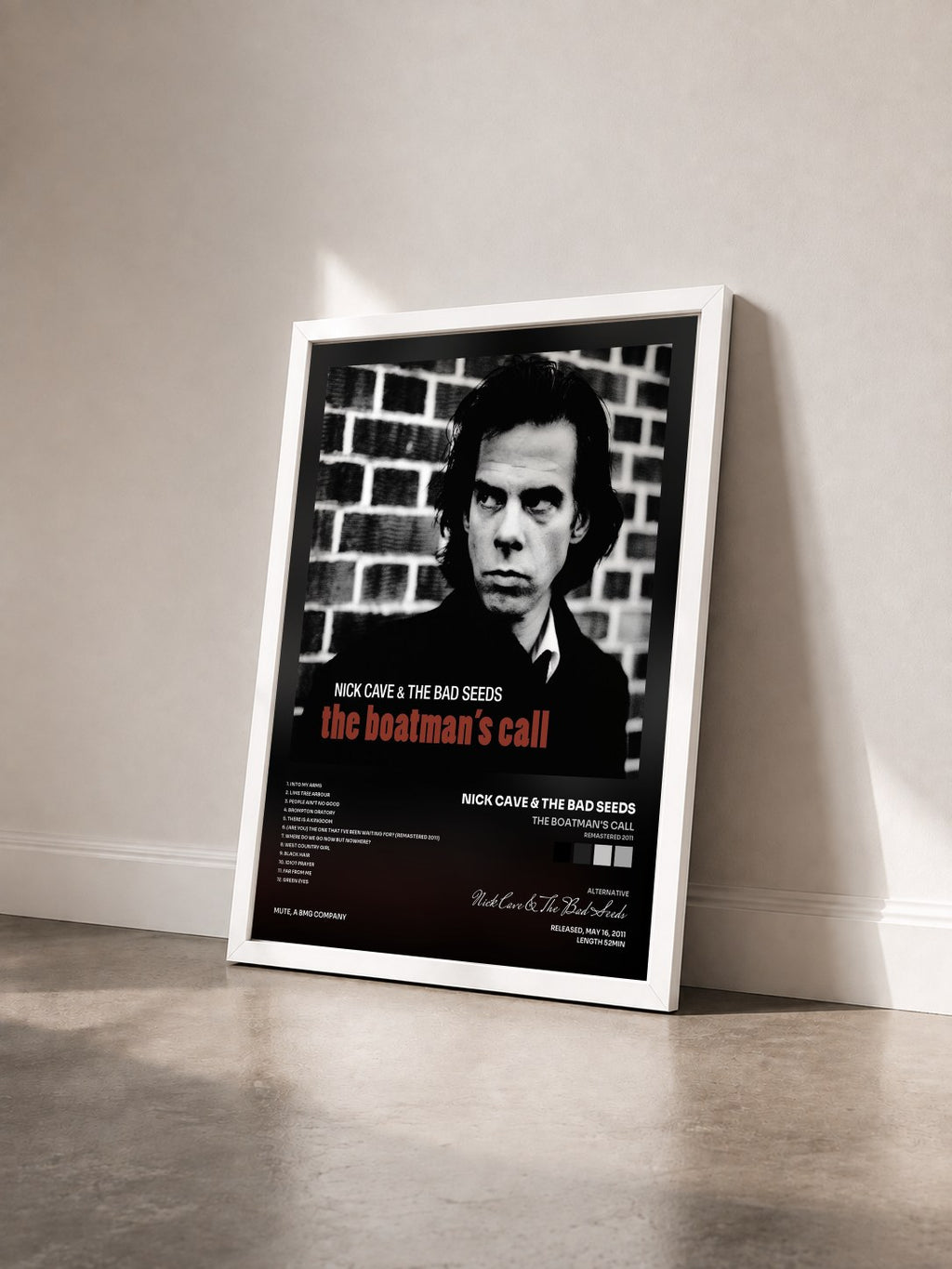 #blanc The Boatman's Call (Remastered 2011) von Nick Cave & The Bad Seeds als gerahmter Kunstdruck von schräg gesehen, weißer Rahmen