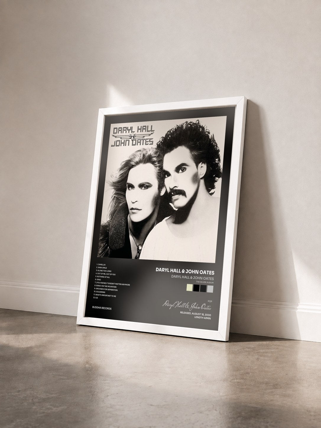 #blanc Tableau de l'album Daryl Hall & John Oates (The Silver Album) de Daryl Hall & John Oates vu de trois quarts, cadre blanc