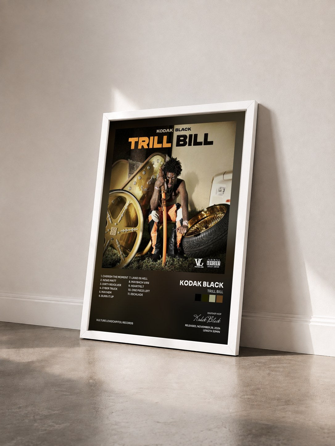 #blanc Tableau de l'album Trill Bill de Kodak Black vu de trois quarts, cadre blanc