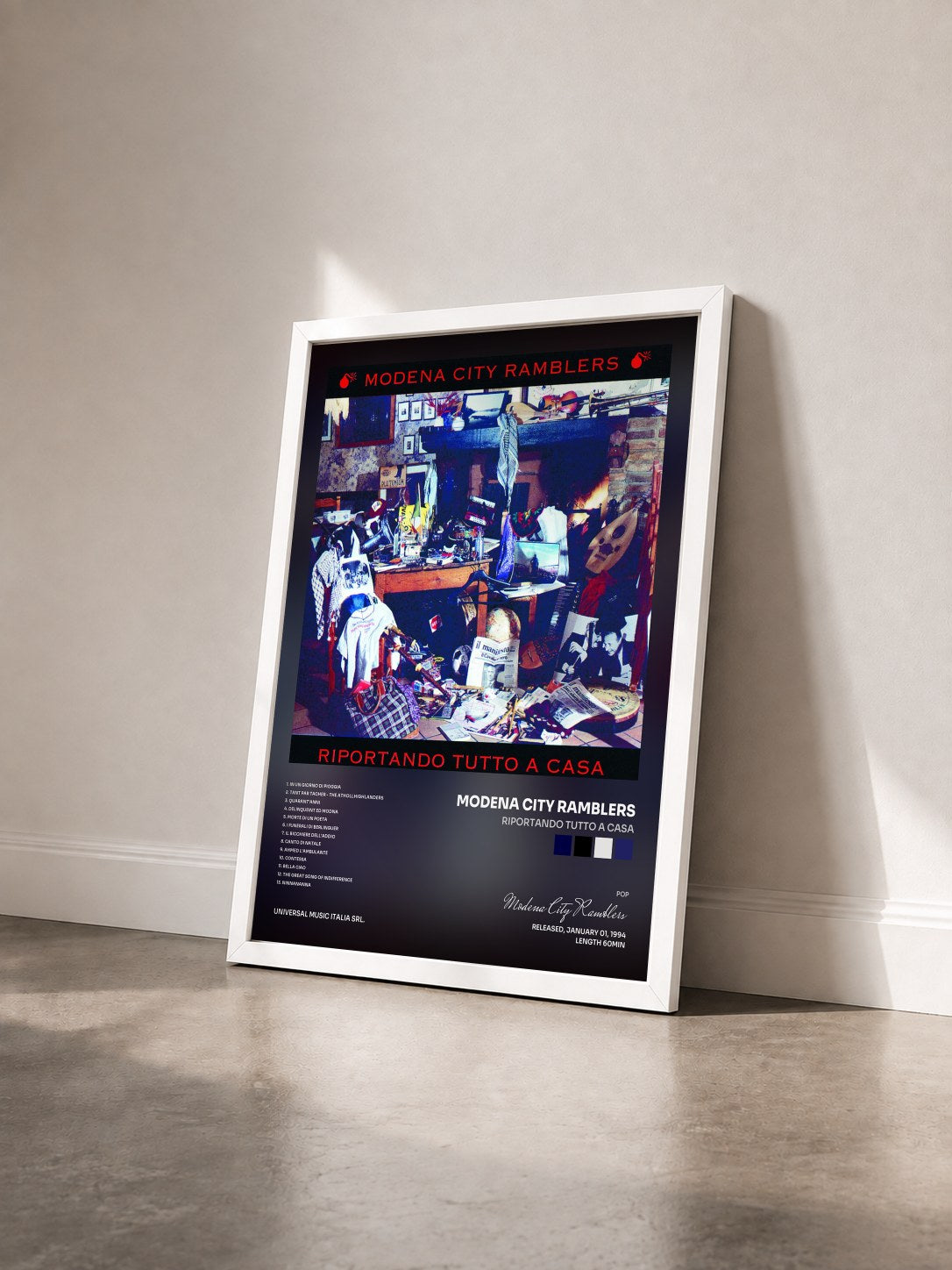 #blanc Tableau de l'album Riportando Tutto A Casa de Modena City Ramblers vu de trois quarts, cadre blanc