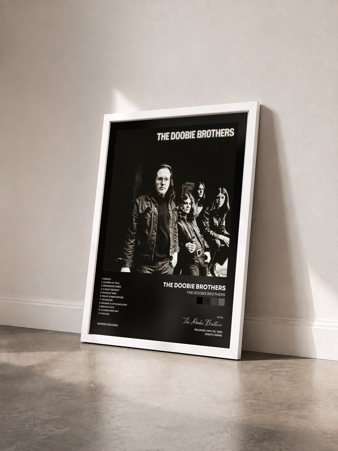 #blanc Tableau de l'album The Doobie Brothers de The Doobie Brothers vu de trois quarts, cadre blanc