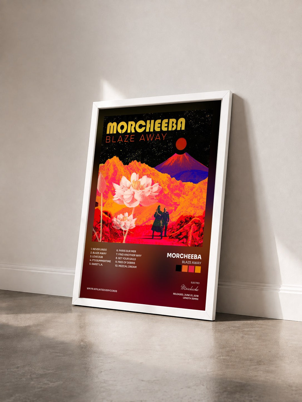 #blanc Tableau de l'album Blaze Away de Morcheeba vu de trois quarts, cadre blanc