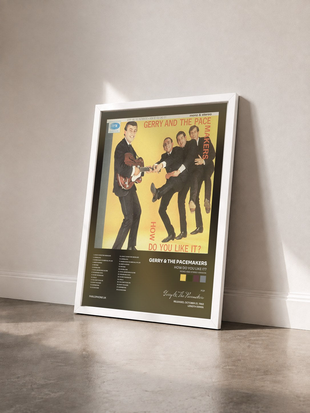 #blanc Tableau de l'album How Do You Like It? (Mono And Stereo Version) de Gerry & The Pacemakers vu de trois quarts, cadre blanc