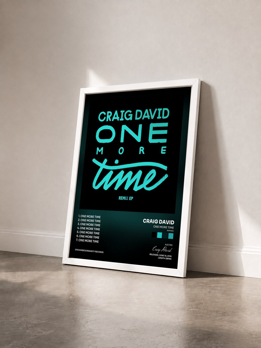 #blanc One More Time (Remixes) di Craig David in stampa incorniciata vista di tre quarti, cornice bianca