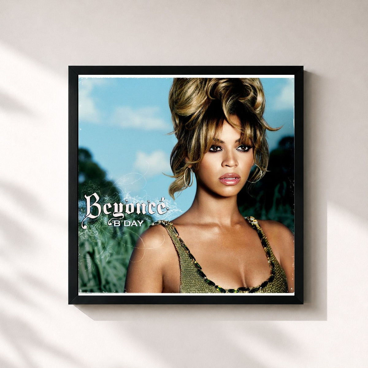 #noir Tableau carré de l'album B'Day de Beyoncé, cadre noir 32x32 cm