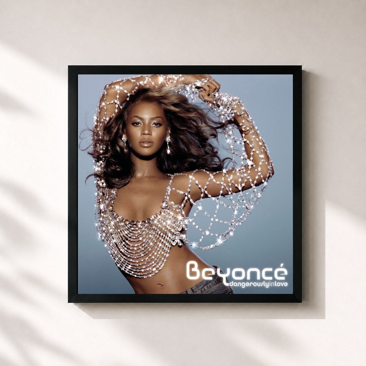 #noir Tableau carré de l'album Dangerously In Love de Beyoncé, cadre noir 32x32 cm