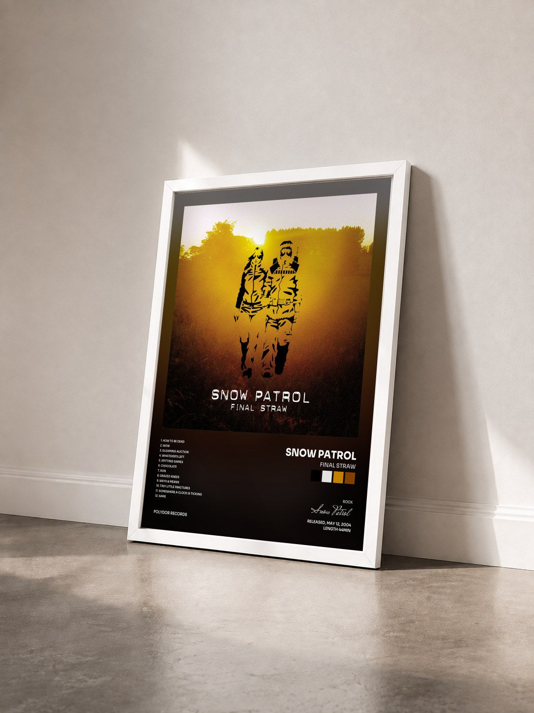 #blanc Final Straw von Snow Patrol als gerahmter Kunstdruck von schräg gesehen, weißer Rahmen