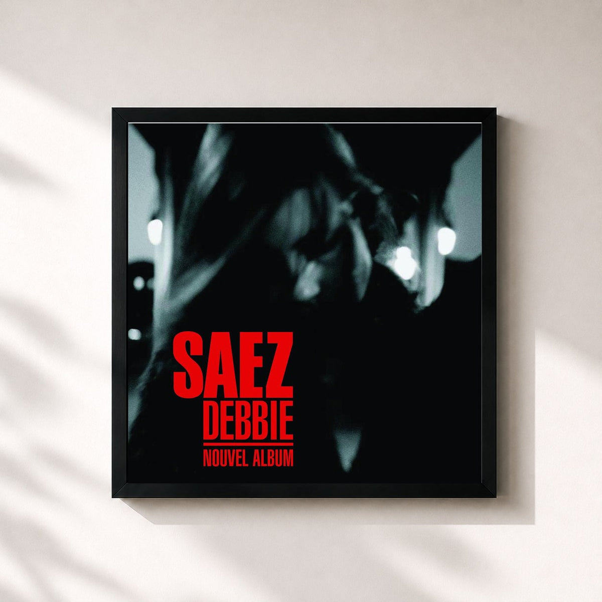 #noir Tableau carré de l'album Debbie de Saez, cadre noir 32x32 cm