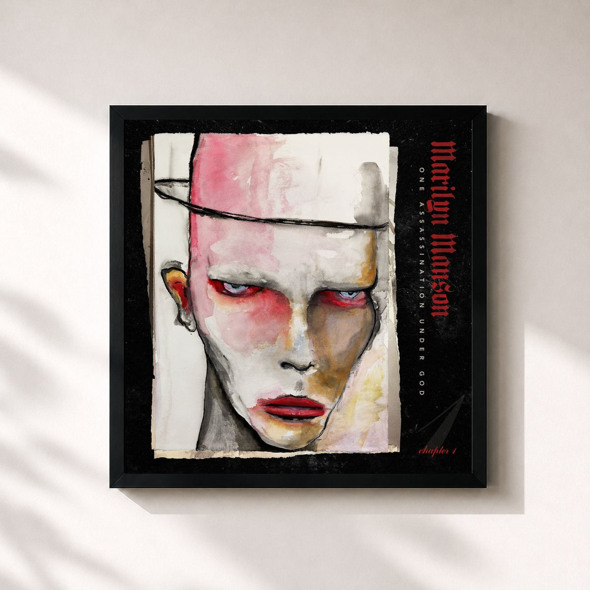 #noir Tableau carré de l'album One Assassination Under God - Chapter 1 de Marilyn Manson, cadre noir 32x32 cm