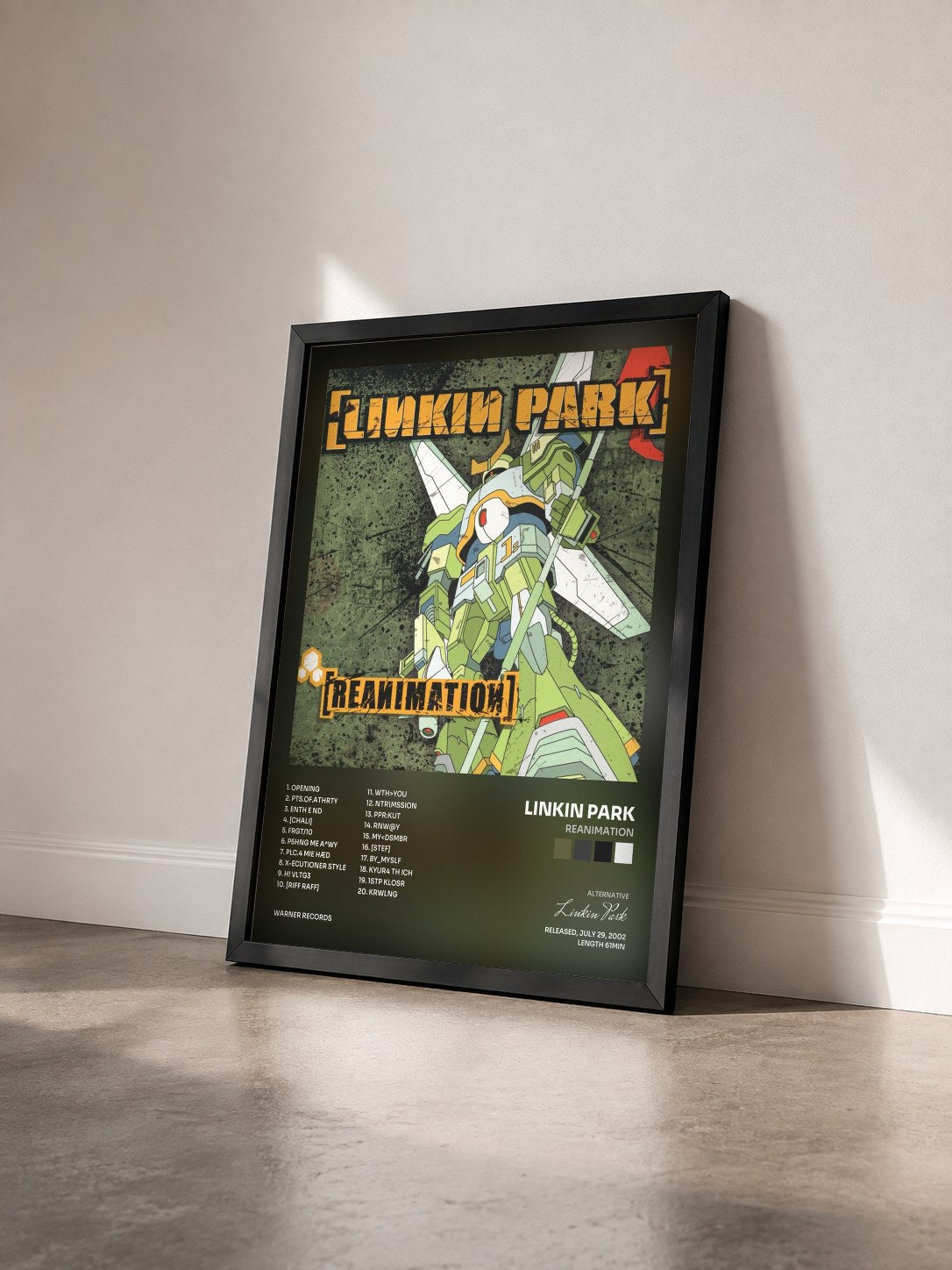 #noir Reanimation by Linkin Park as a framed art print seen at an angle, black frame