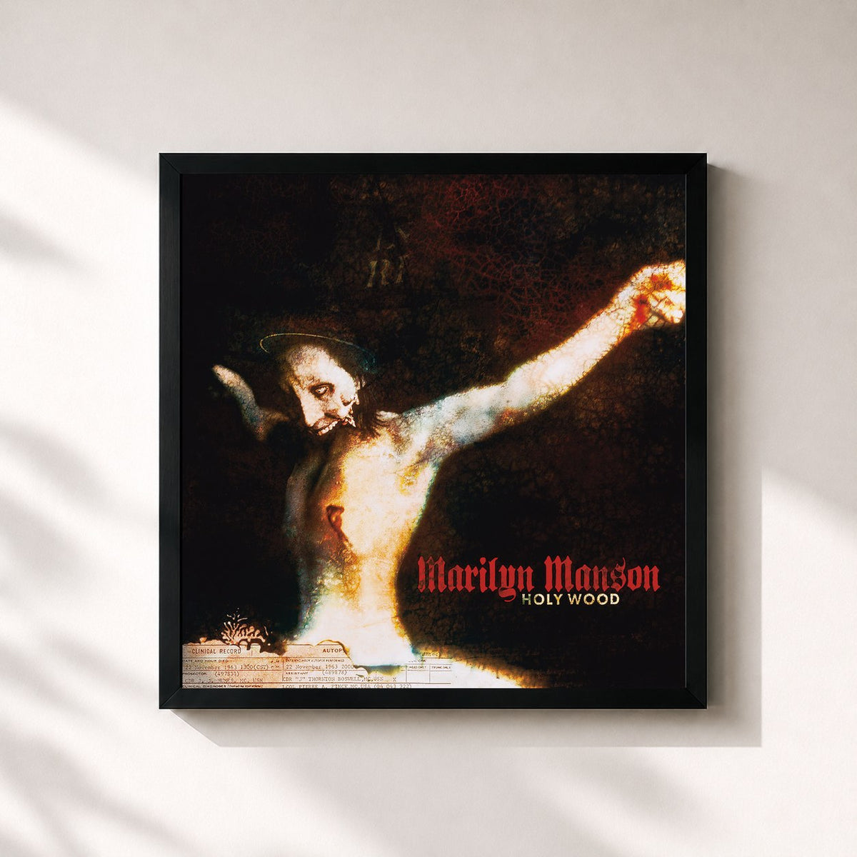 #noir Tableau carré de l'album Holy Wood de Marilyn Manson, cadre noir 32x32 cm
