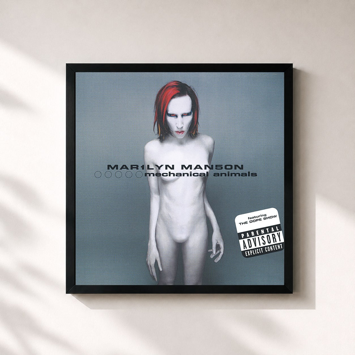 #noir Tableau carré de l'album Mechanical Animals de Marilyn Manson, cadre noir 32x32 cm