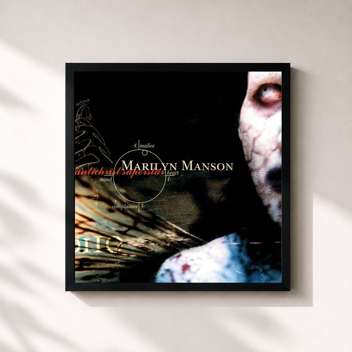 #noir Tableau carré de l'album Antichrist Superstar de Marilyn Manson, cadre noir 32x32 cm