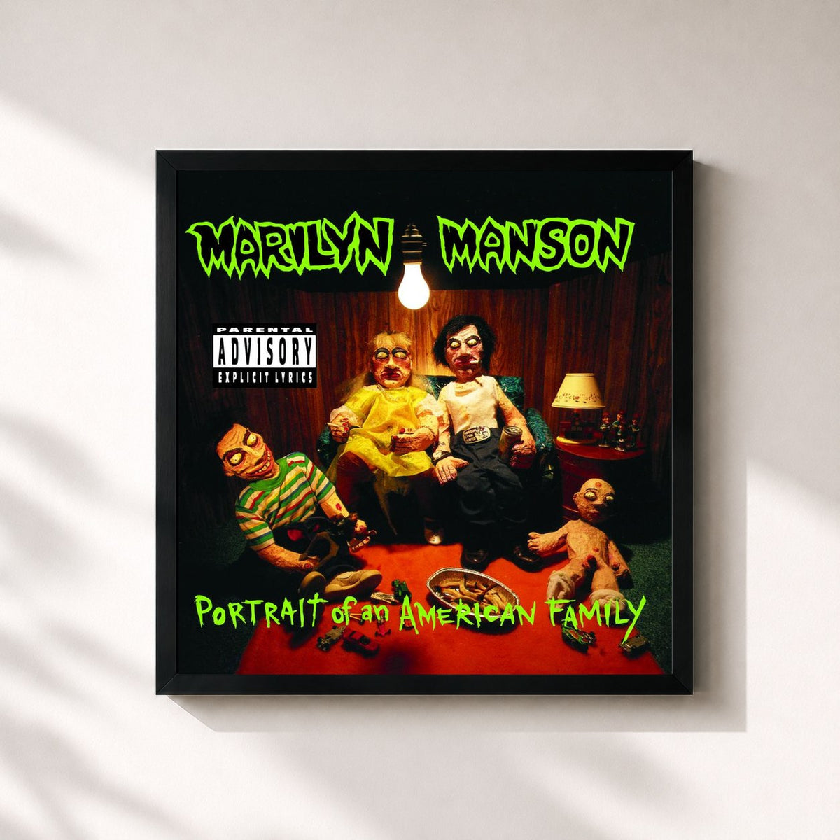 #noir Tableau carré de l'album Portrait Of An American Family de Marilyn Manson, cadre noir 32x32 cm