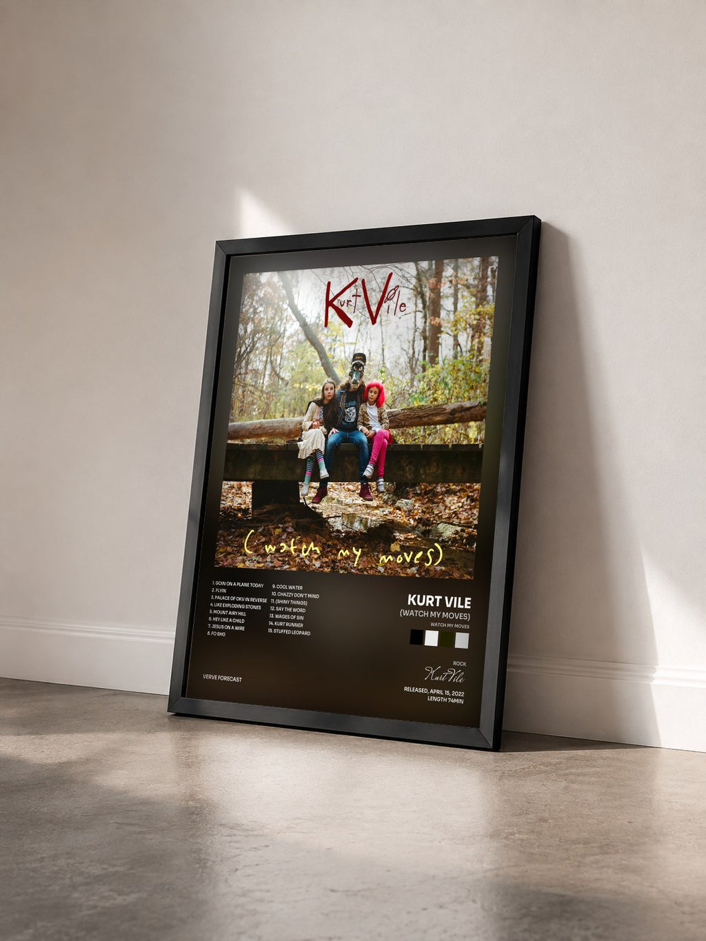 #noir Tableau de l'album (watch my moves) de Kurt Vile vu de trois quarts, cadre noir