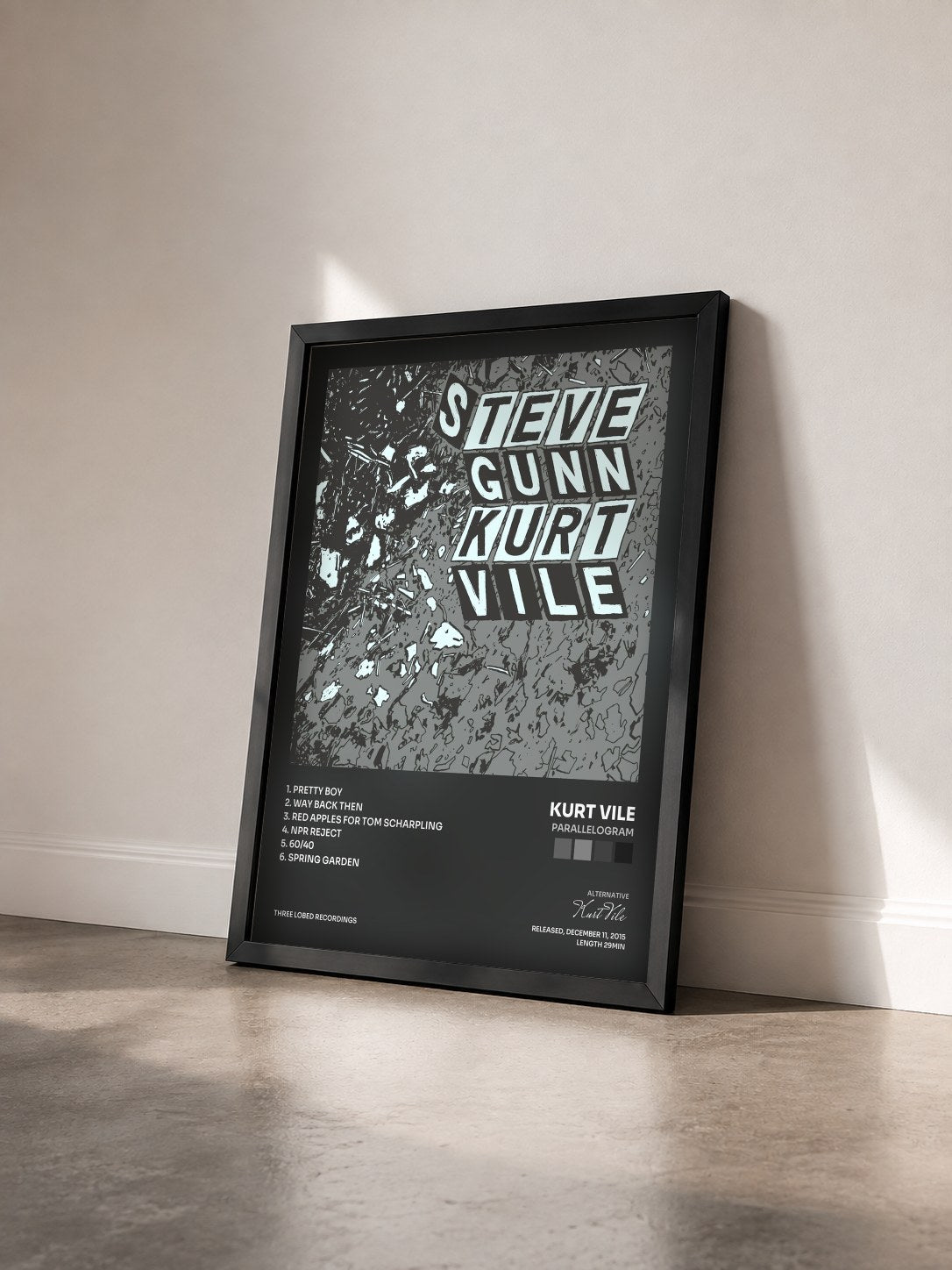 #noir Parallelogram de Kurt Vile en lámina enmarcada vista de tres cuartos, marco negro