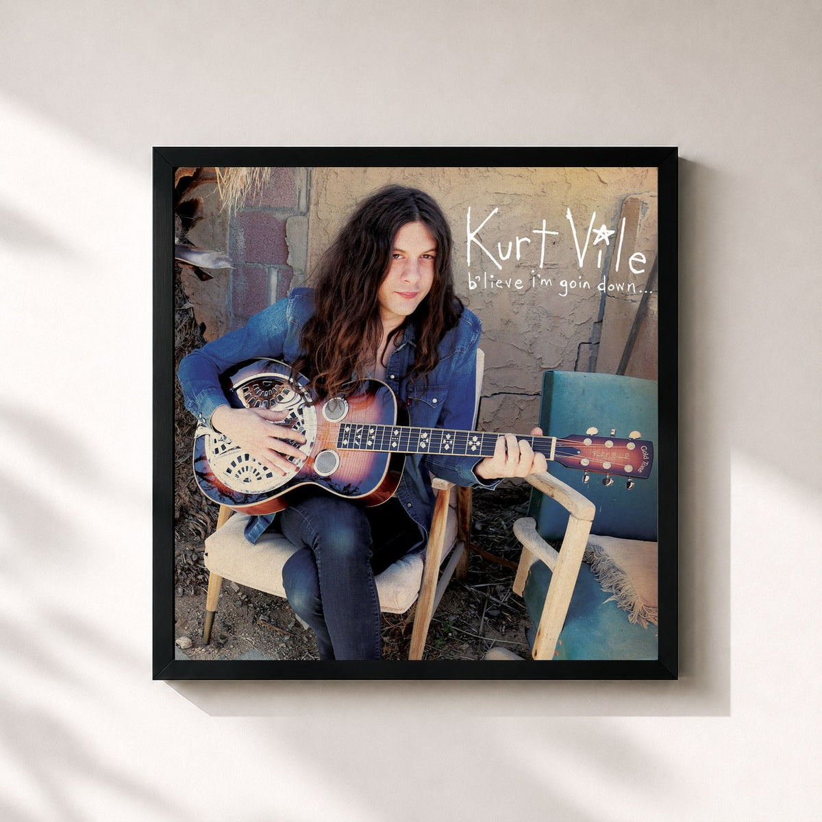 #noir Tableau carré de l'album b'lieve i'm goin down... de Kurt Vile, cadre noir 32x32 cm