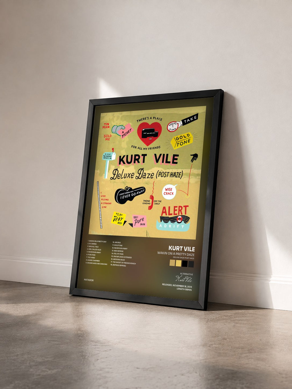 #noir Tableau de l'album Wakin On A Pretty Daze (Deluxe Daze Post Haze) de Kurt Vile vu de trois quarts, cadre noir