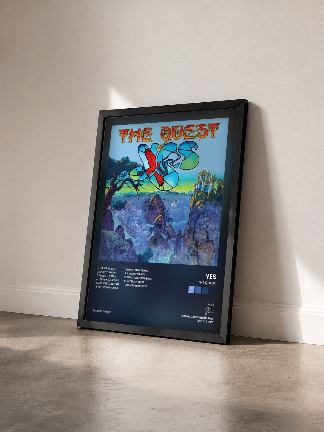 #noir The Quest de Yes en lámina enmarcada vista de tres cuartos, marco negro
