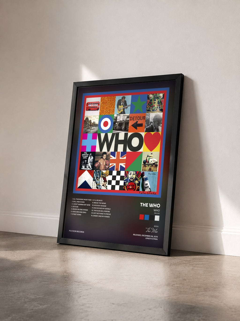 #noir WHO (Deluxe) di The Who in stampa incorniciata vista di tre quarti, cornice nera