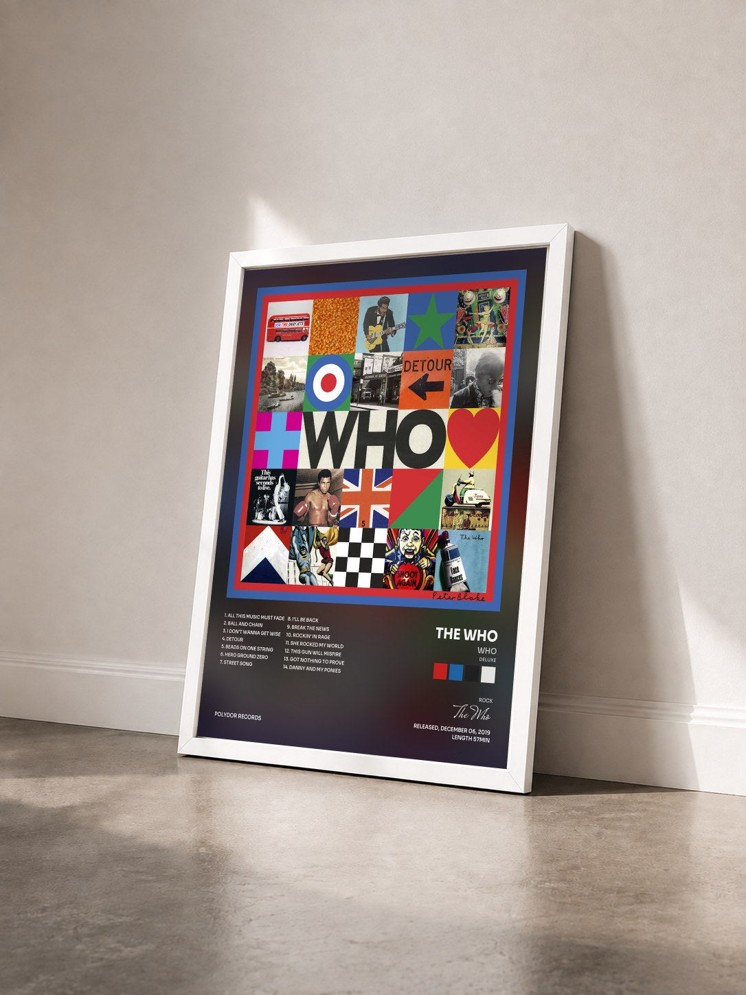 #blanc Tableau de l'album WHO (Deluxe) de The Who vu de trois quarts, cadre blanc