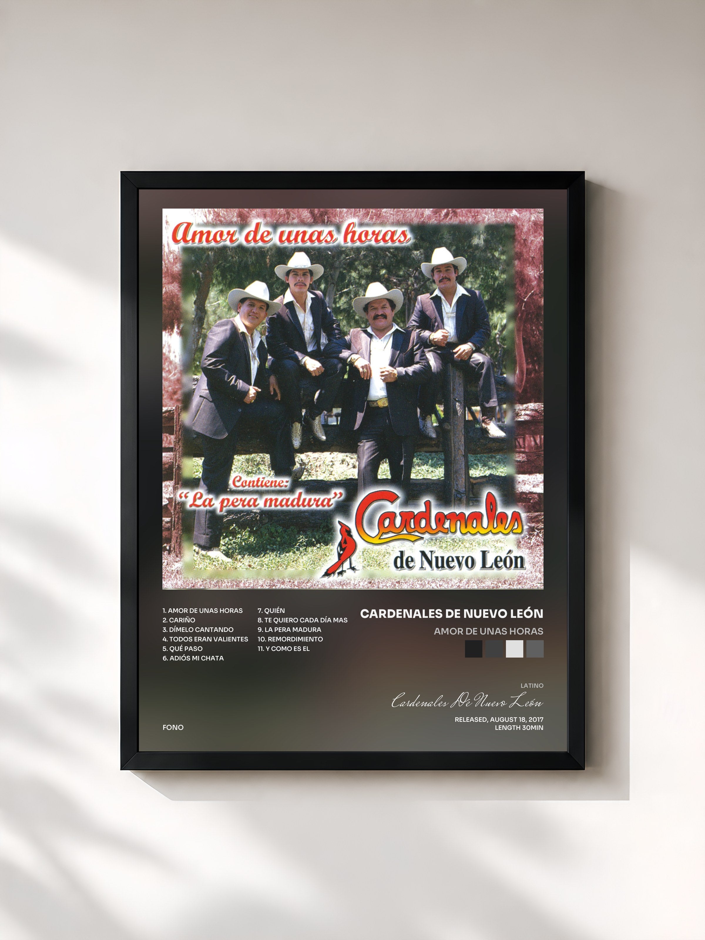 #noir Tableau de l'album Amor De Unas Horas de Cardenales De Nuevo León, cadre noir, imprimé et encadré en France