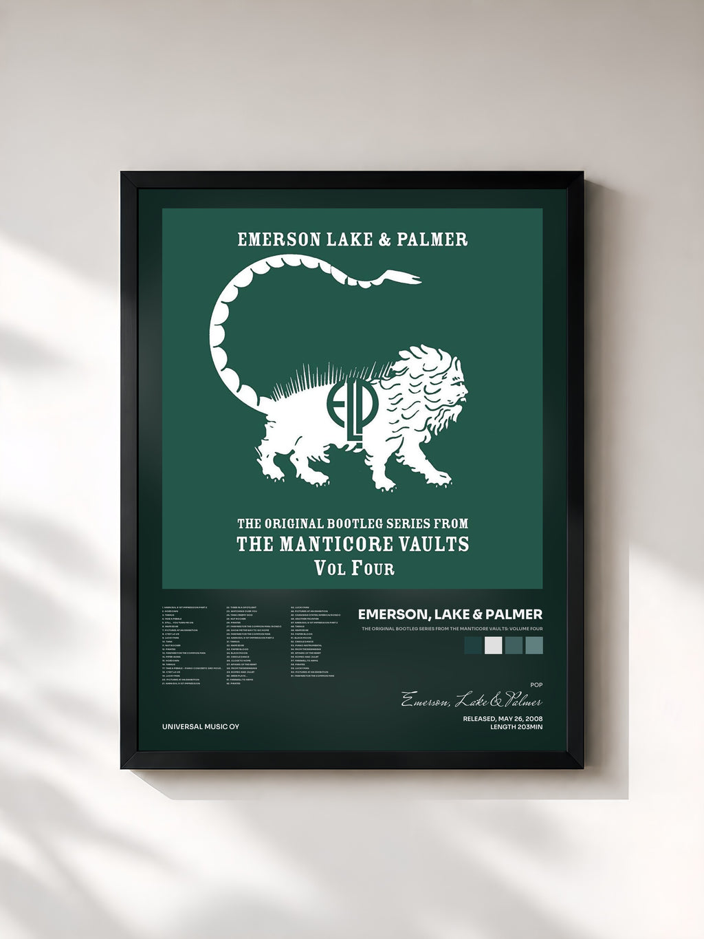 #noir Tableau de l'album The Original Bootleg Series From The Manticore Vaults: Volume Four de Emerson, Lake & Palmer, cadre noir, imprimé et encadré en France