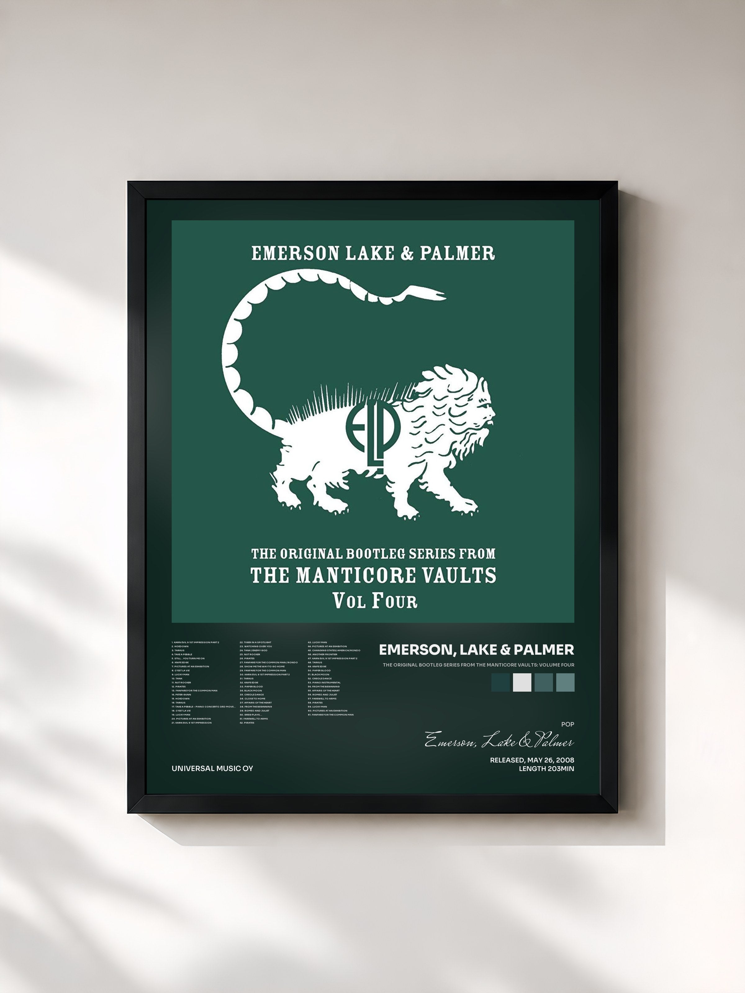 #noir Tableau de l'album The Original Bootleg Series From The Manticore Vaults: Volume Four de Emerson, Lake & Palmer, cadre noir, imprimé et encadré en France