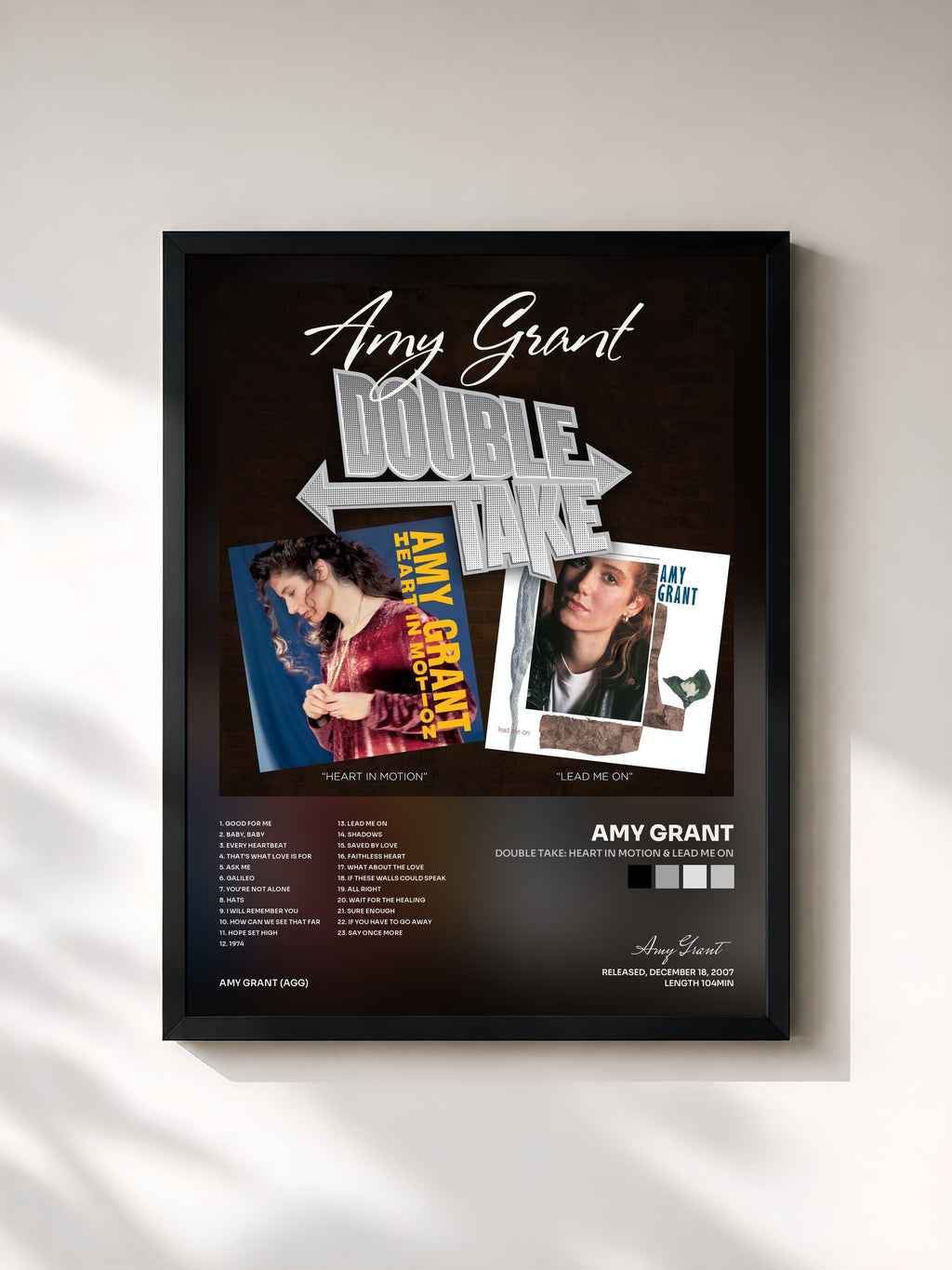 #noir Tableau de l'album Double Take: Heart In Motion & Lead Me On de Amy Grant, cadre noir, imprimé et encadré en France