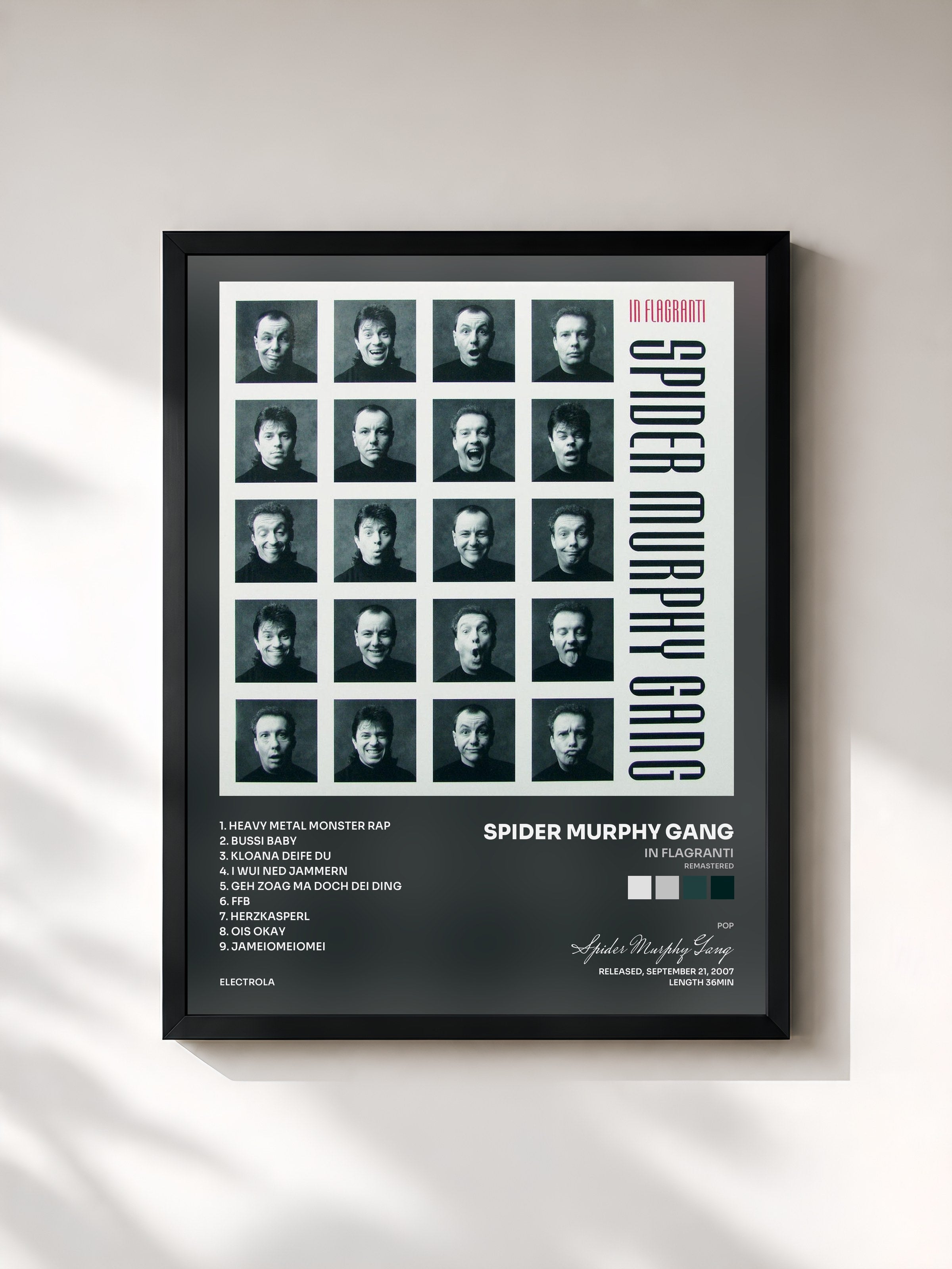 #noir Tableau de l'album In Flagranti (Remastered) de Spider Murphy Gang, cadre noir, imprimé et encadré en France