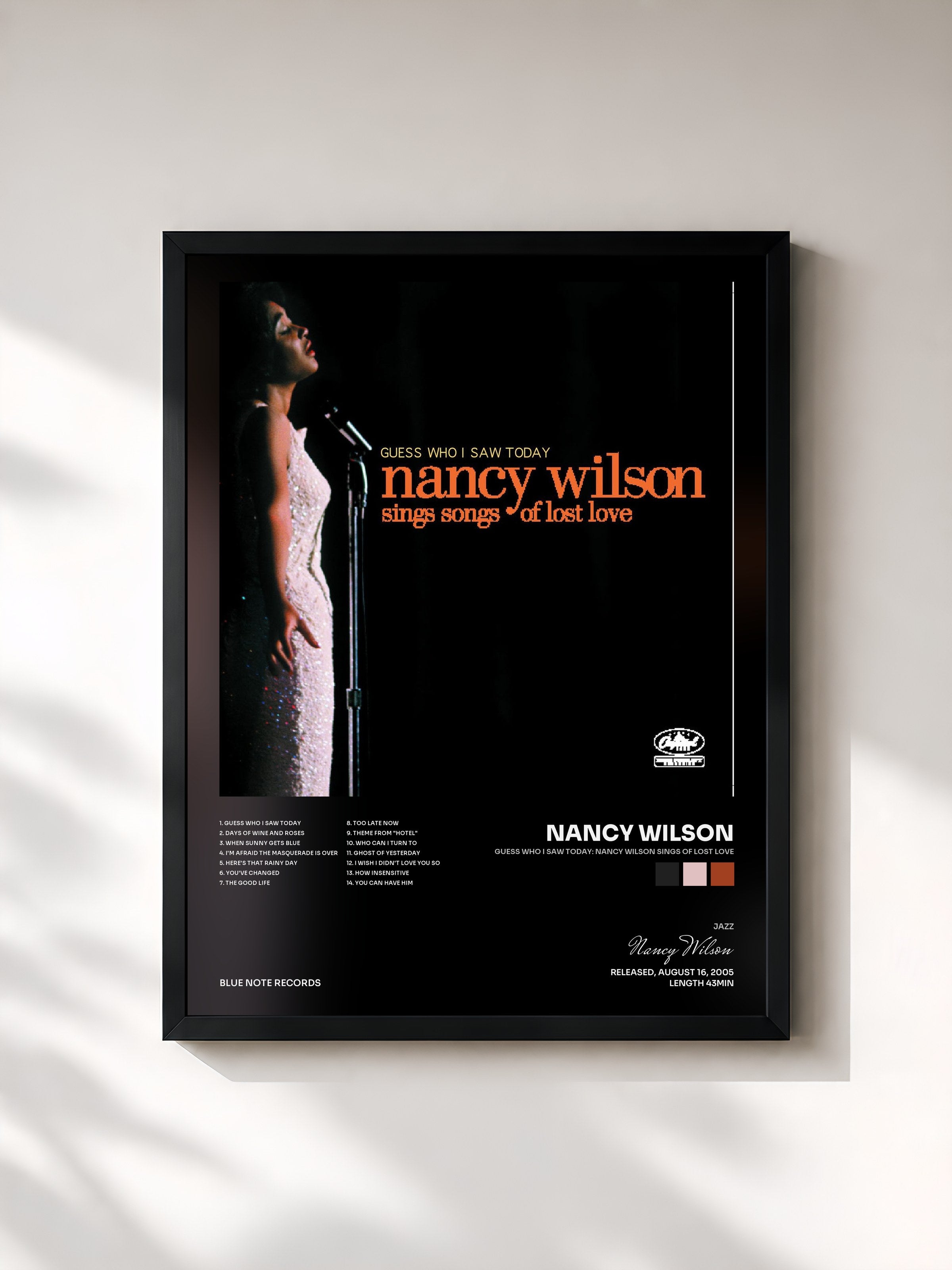 #noir Tableau de l'album Guess Who I Saw Today: Nancy Wilson Sings Of Lost Love de Nancy Wilson, cadre noir, imprimé et encadré en France