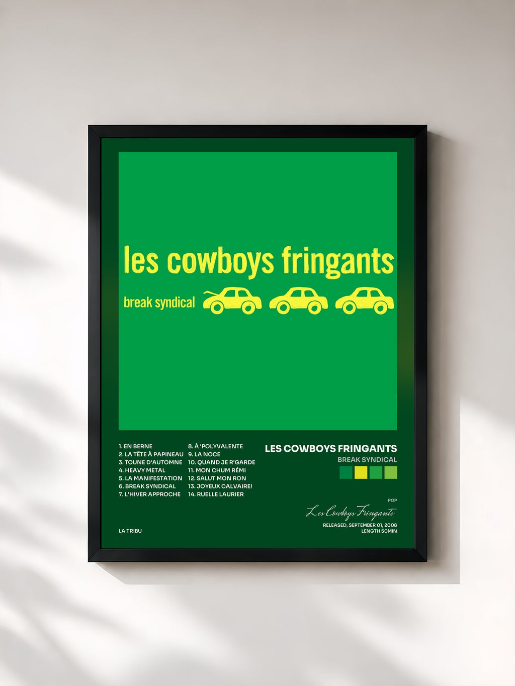 #noir Tableau de l'album Break syndical de Les Cowboys Fringants, cadre noir, imprimé et encadré en France